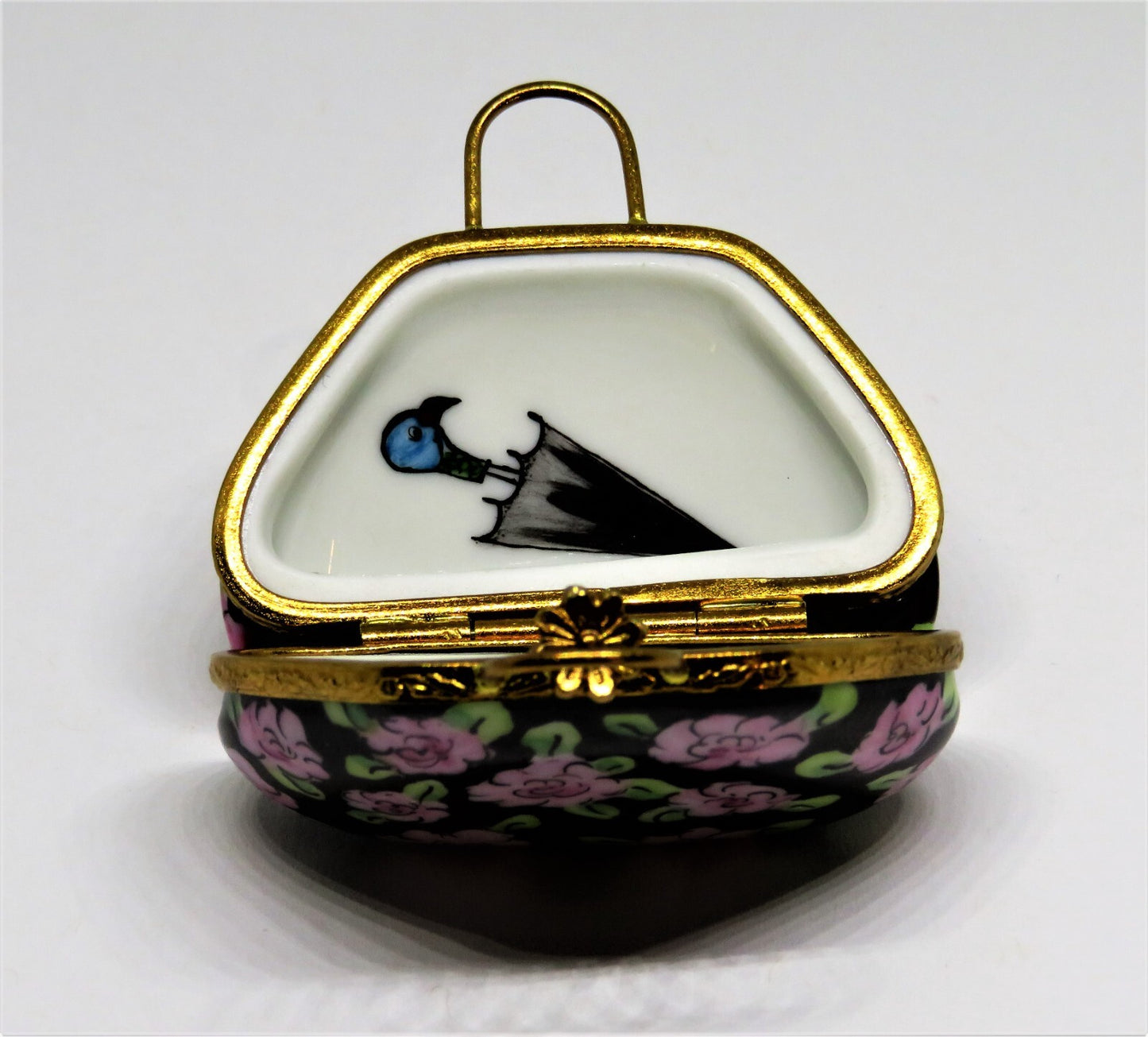 LIMOGES FRANCE BOX -ARTORIA- MARY POPPINS FLOWERED CARPET BAG PURSE - LE -DISNEY
