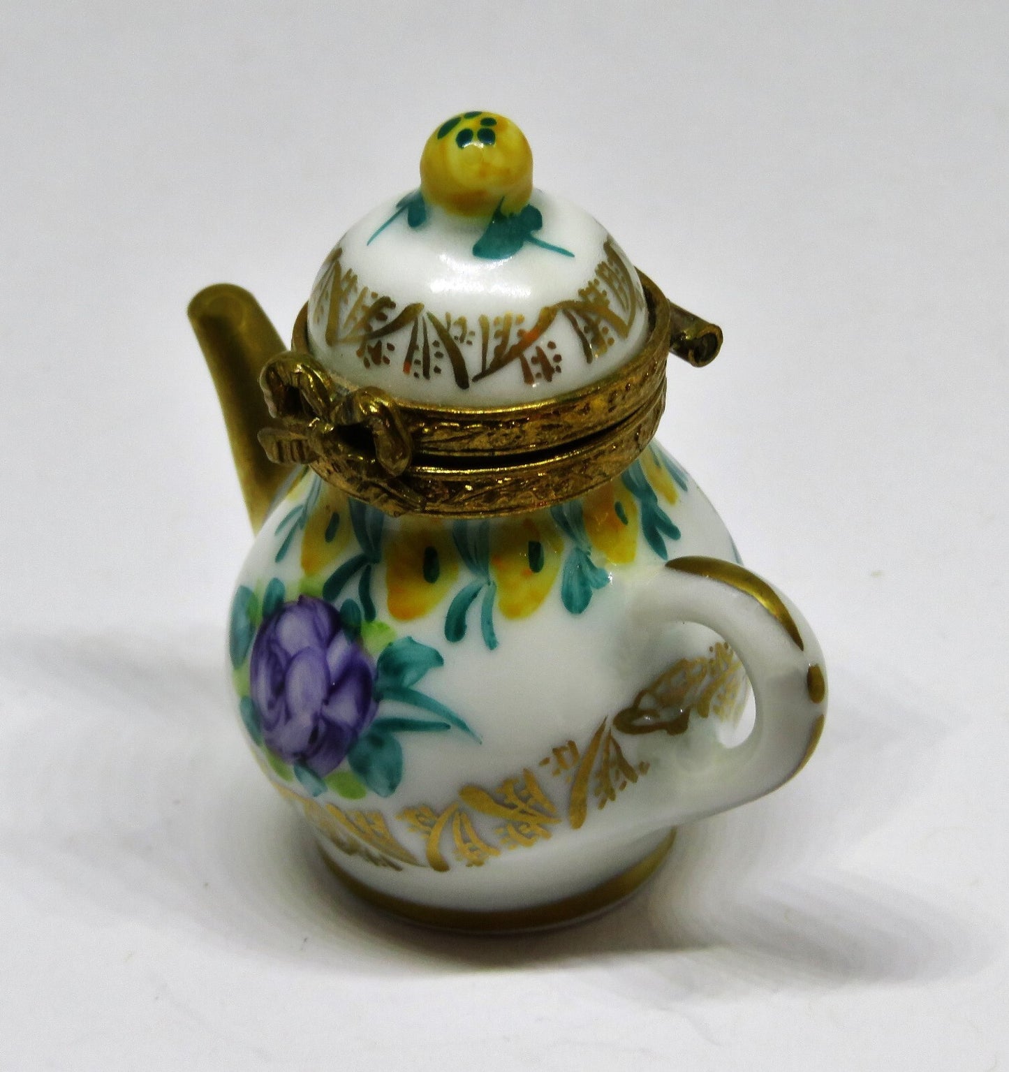 LIMOGES FRANCE BOX~ VINTAGE FLORAL TEAPOT ~ PURPLE ROSES ~ TEA POTS ~ PEINT MAIN