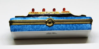 LIMOGES FRANCE BOX- CRUISE SHIP - LUXURY OCEAN LINER -SHIP'S WHEEL CLASP- TRAVEL
