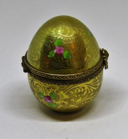 LIMOGES FRANCE BOX -DUMONT- VINTAGE GOLD INCRUSTATION EGG & PINK ROSES - FLOWERS