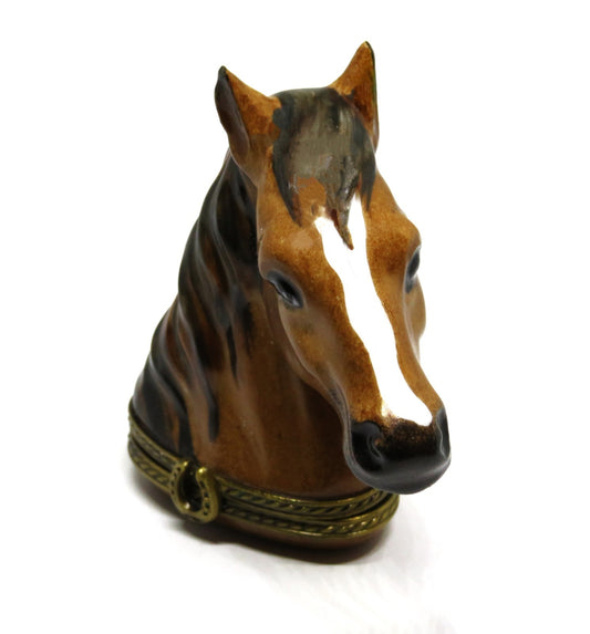 LIMOGES FRANCE BOX - CHAMART - HORSE'S HEAD BUST - EQUESTRIAN - HORSESHOE CLASP