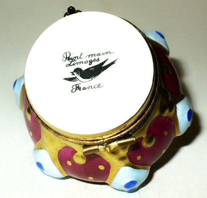 LIMOGES BOX~ KING'S BURGUNDY & GOLD 'JEWELED' CROWN ~ FLEUR-DE-LIS ~PEINT MAIN
