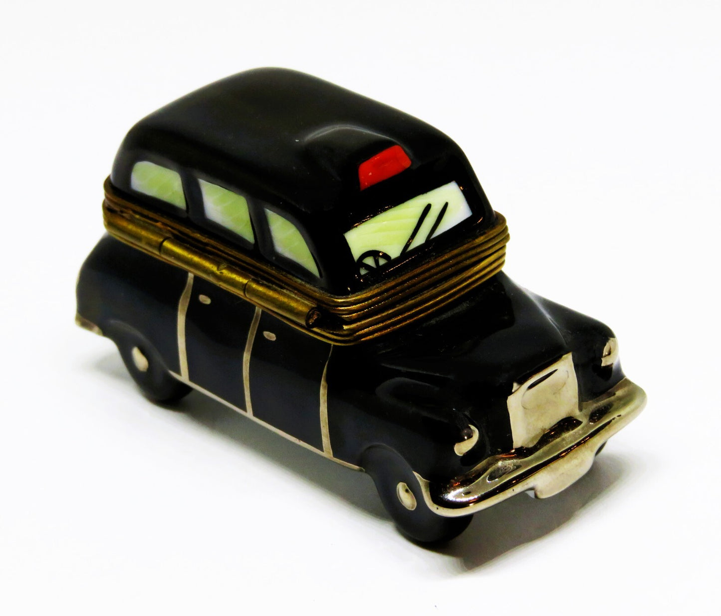 LIMOGES BOX  ~ FRENCH/ENGLISH BLACK TAXICAB ~ EUROPEAN CAR ~ VEHICLE ~PEINT MAIN