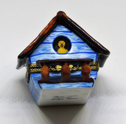 LIMOGES BOX ~ EXIMIOUS ~ BIRD HOUSE & PORCH & RAILING ~ NEST & EGGS ~ PEINT MAIN