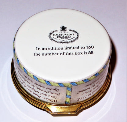HALCYON DAYS ENAMEL BOX -STATE OF PENNSYLVANIA- INDEPENDENCE HALL - WILLIAM PENN