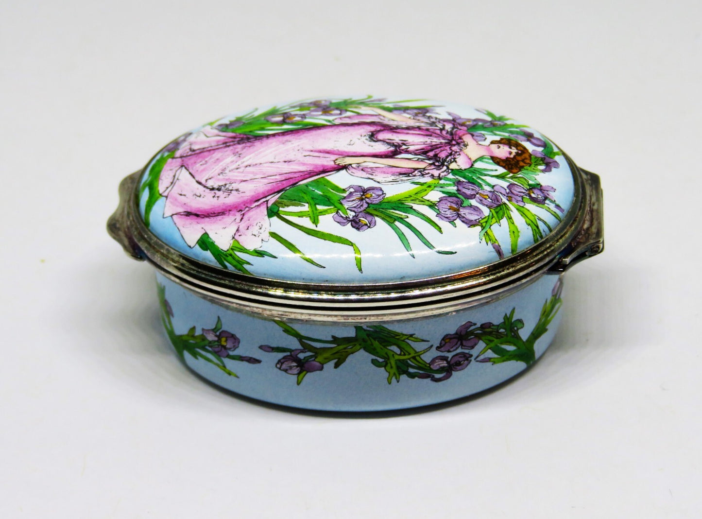 HALCYON DAYS ENAMEL BOX - ACTRESS SARAH BERNHARDT -IRISES- ALPHONSE MUCHA POSTER