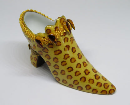 LIMOGES 2 BOX SET- EXOTIC LEOPARD PRINT HAT & SHOE - BRAID & FEATHERS & CRYSTALS