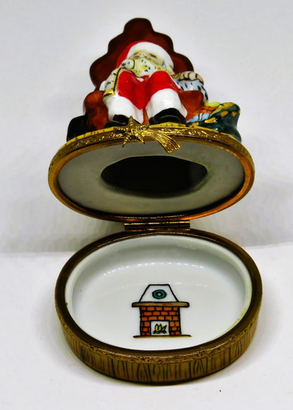 LIMOGES FRANCE BOX - SANTA CLAUS IN A CHAIR - NAUGHTY/NICE LIST - CHRISTMAS