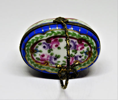 LIMOGES FRANCE BOX-  SEVRES STYLE FLORAL BASKET - FLOWERS - ROSES - FLOWER CLASP