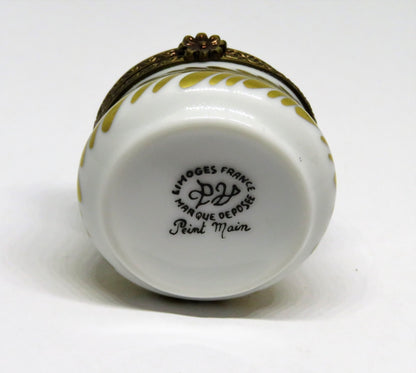 LIMOGES BOX -PARRY-VIEILLE- VINTAGE FROG & PINK LILY FLOWER - GOLD LEAVES