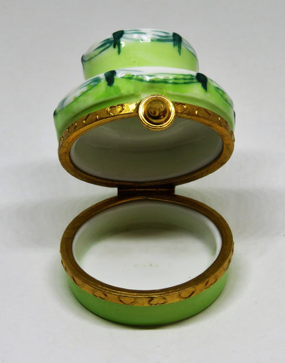LIMOGES FRANCE BOX ~ MINT GREEN BIRTHDAY CAKE & BALLOONS ~ PEINT MAIN