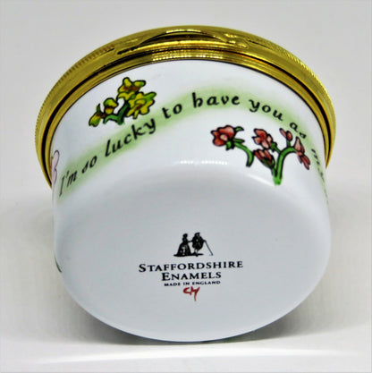 STAFFORDSHIRE ENGLISH ENAMEL BOX - "MY SISTER MY FRIEND" - FLOWERS