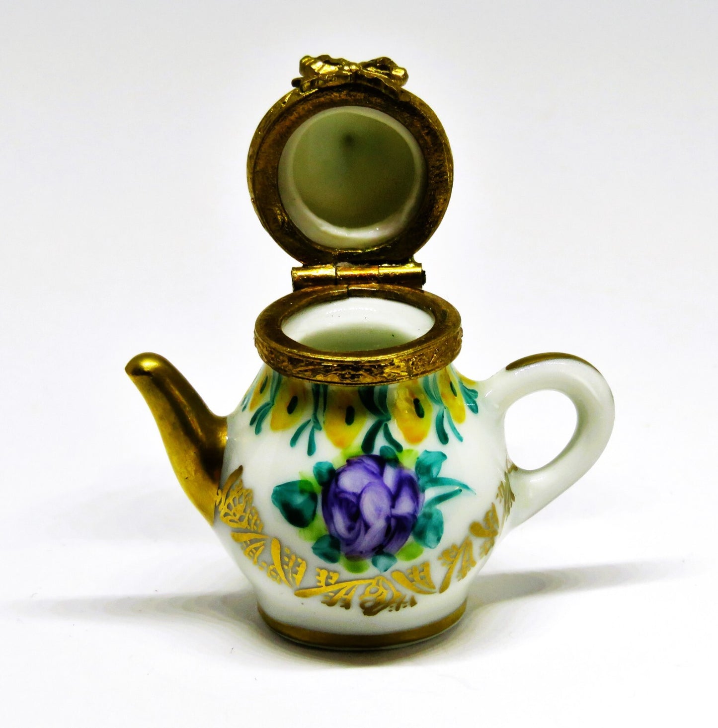 LIMOGES FRANCE BOX~ VINTAGE FLORAL TEAPOT ~ PURPLE ROSES ~ TEA POTS ~ PEINT MAIN