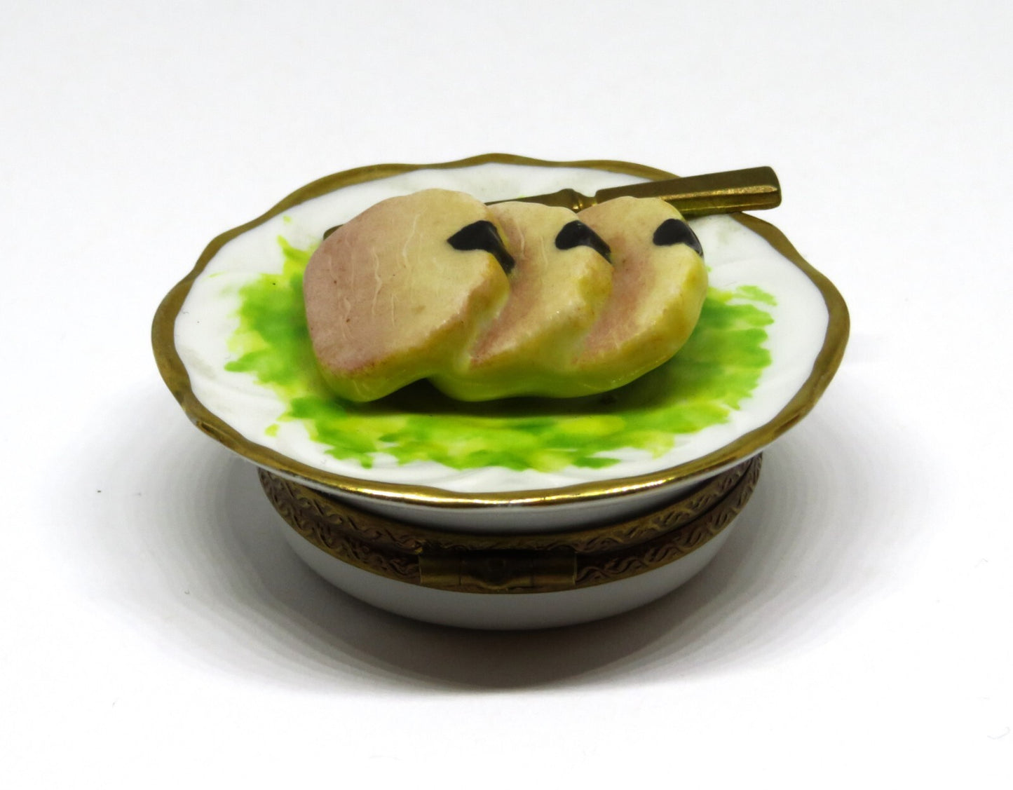 LIMOGES BOX- PARRY-VIEILLE - PATÉ DE FOIS GRAS ON A PLATE & KNIFE - GOOSE INSIDE
