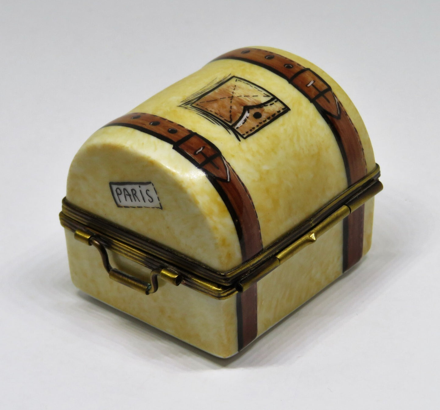LIMOGES BOX - ROCHARD - STEAMER TRUNK & PADLOCK  - LUGGAGE - NEW YORK & PARIS