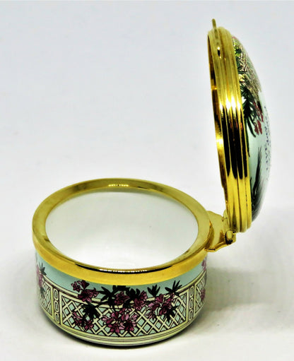 HALCYON DAYS ENAMEL BOX- "GARDEN AS IF YOU WILL LIVE FOREVER" - FLOWERS & FRUITS