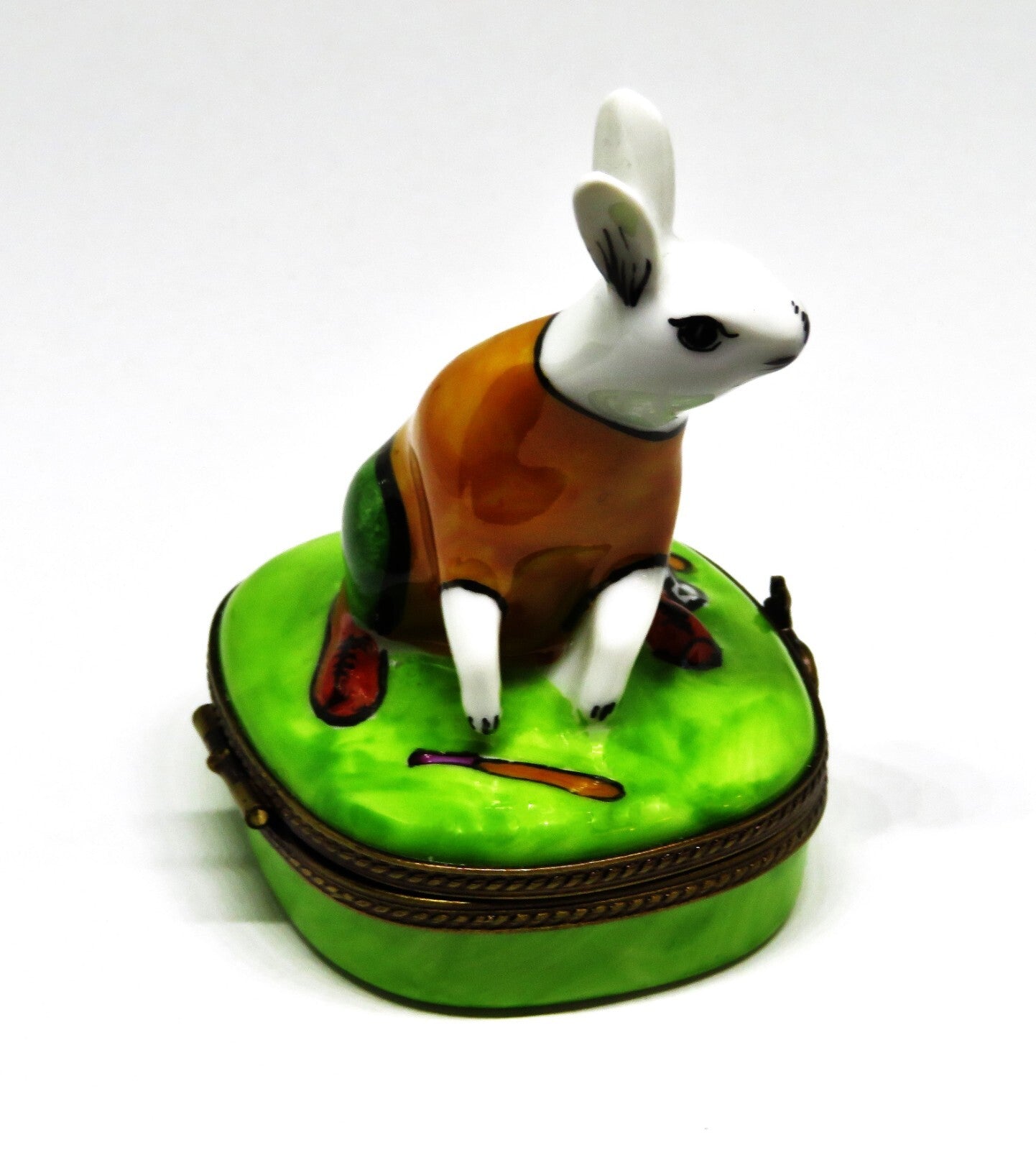 LIMOGES BOX - PARRY-VIELLE - BASEBALL PLAYING BUNNY - RABBIT - BALL & BAT & MITT