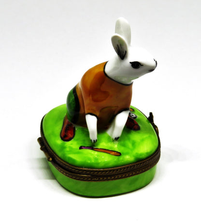 LIMOGES BOX - PARRY-VIELLE - BASEBALL PLAYING BUNNY - RABBIT - BALL & BAT & MITT