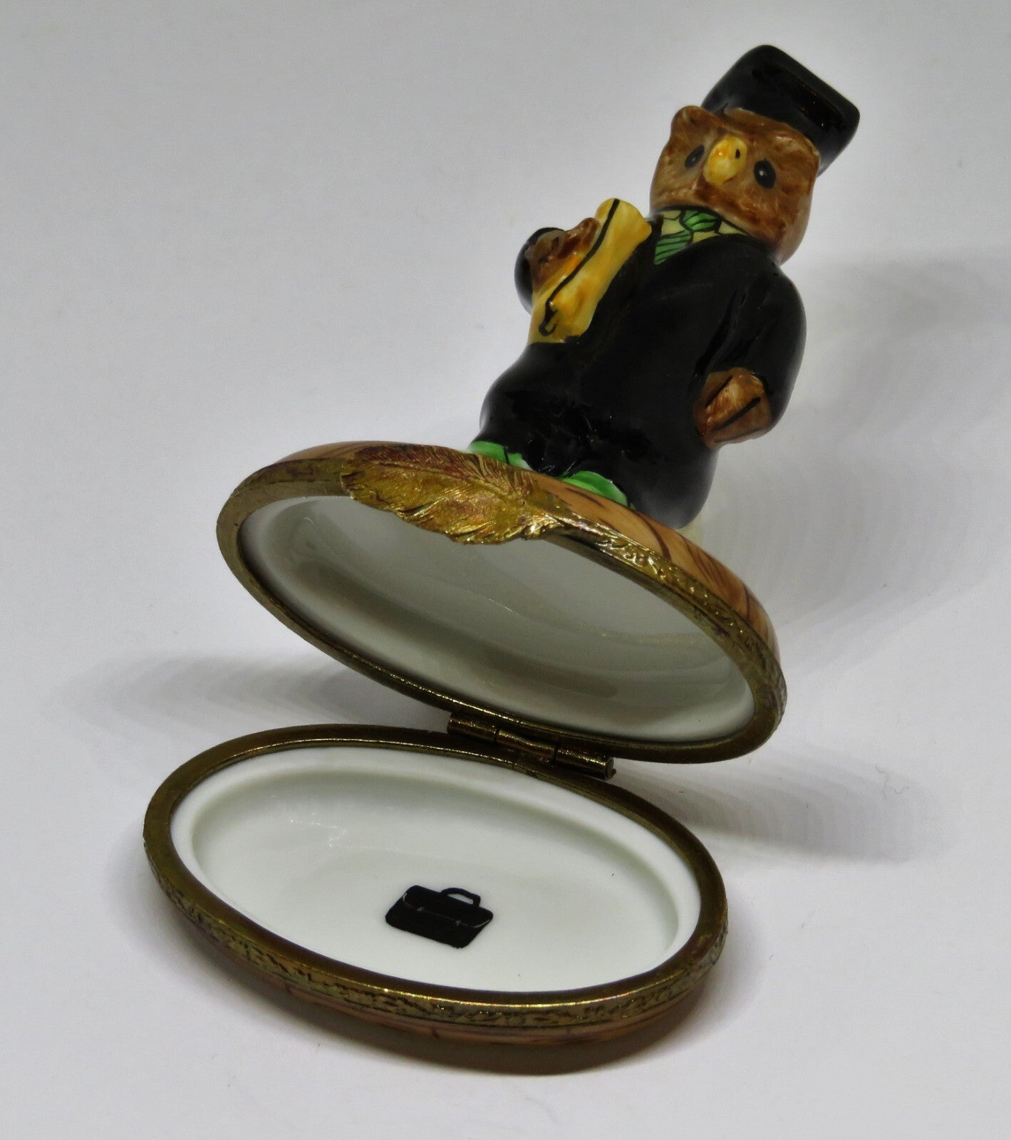 LIMOGES FRANCE BOX~ GRADUATION OWL ~ CAP & GOWN & DIPLOMA ~ BRIEFCASE INSIDE