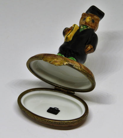 LIMOGES FRANCE BOX~ GRADUATION OWL ~ CAP & GOWN & DIPLOMA ~ BRIEFCASE INSIDE
