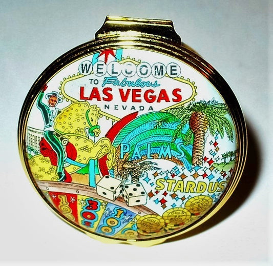 HALCYON DAYS ENAMEL BOX - LAS VEGAS - CASINOS & HOTELS - GAMING - GAMBLING - MIB