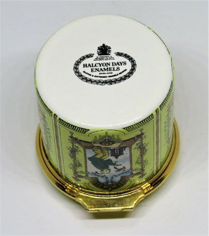 HALCYON DAYS ENAMEL BOX- ASIAN SCENES - CHINOISERIE -TREES- PAGODA -BIRD- PEOPLE