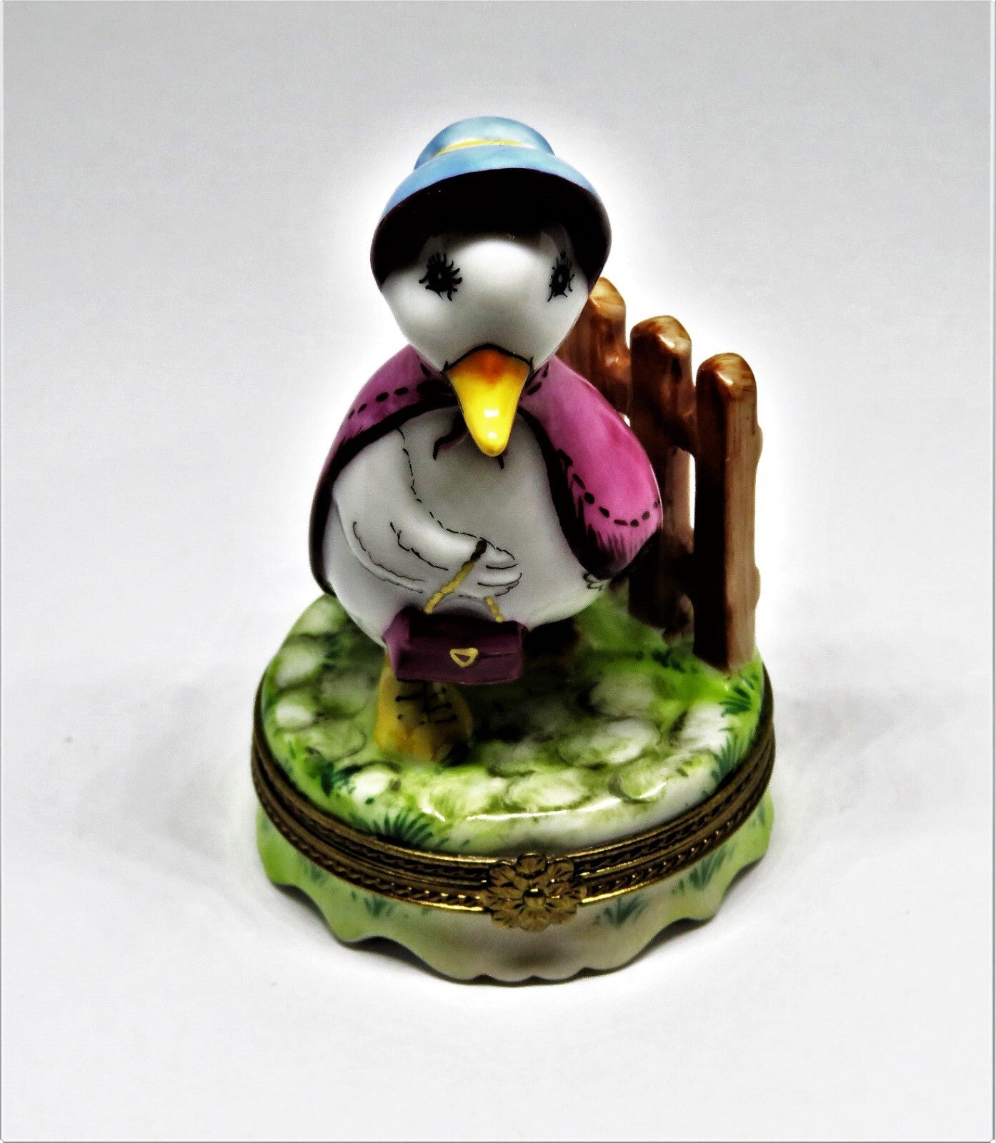 LIMOGES FRANCE BOX -PARRY-VIEILLE- JEMIMA PUDDLEDUCK & 3D FENCE - BEATRIX POTTER