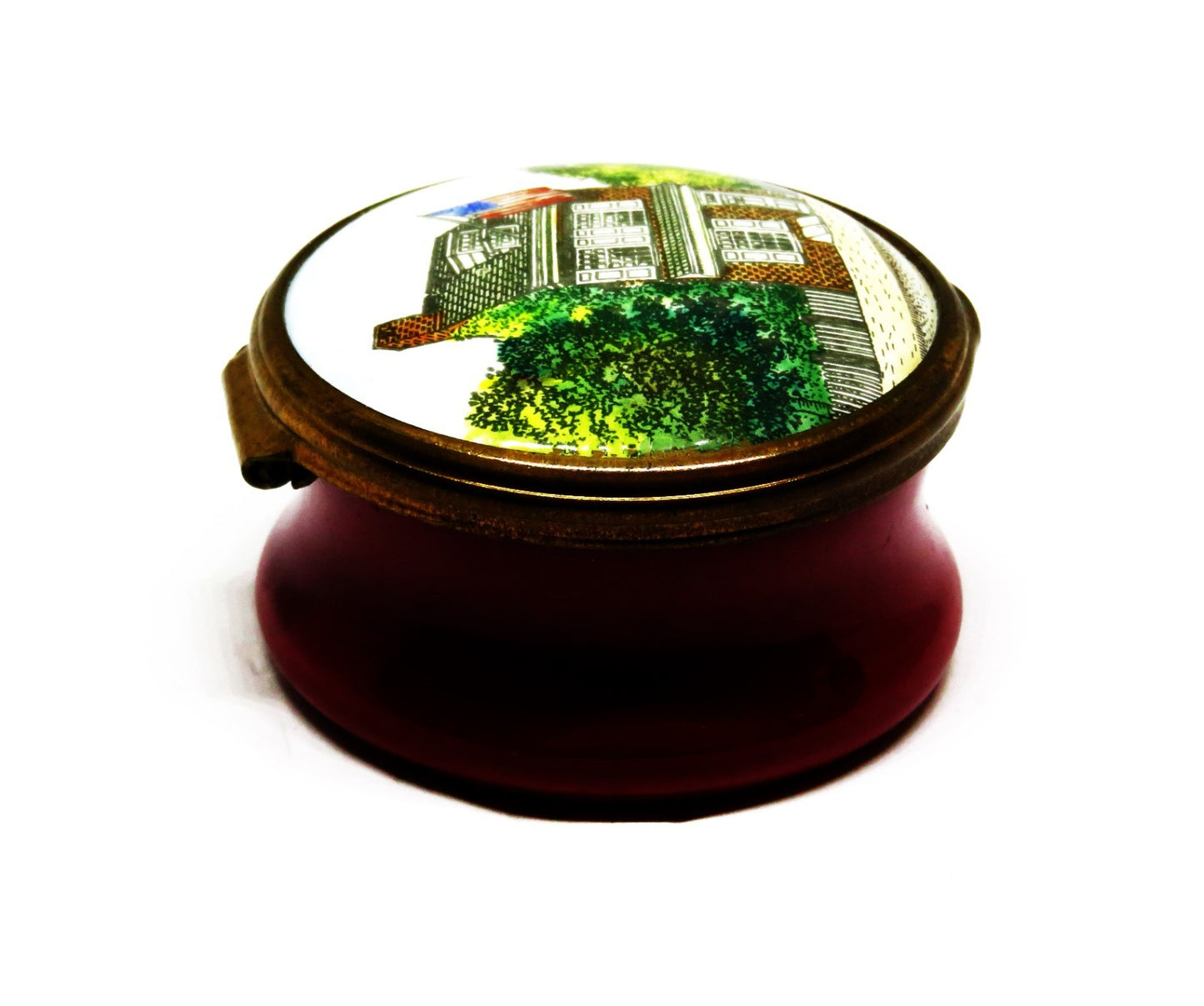 HALCYON DAYS ENGLISH ENAMEL BOX -BETSY ROSS HOUSE- PHILADELPHIA -U. S. FLAG- MIB