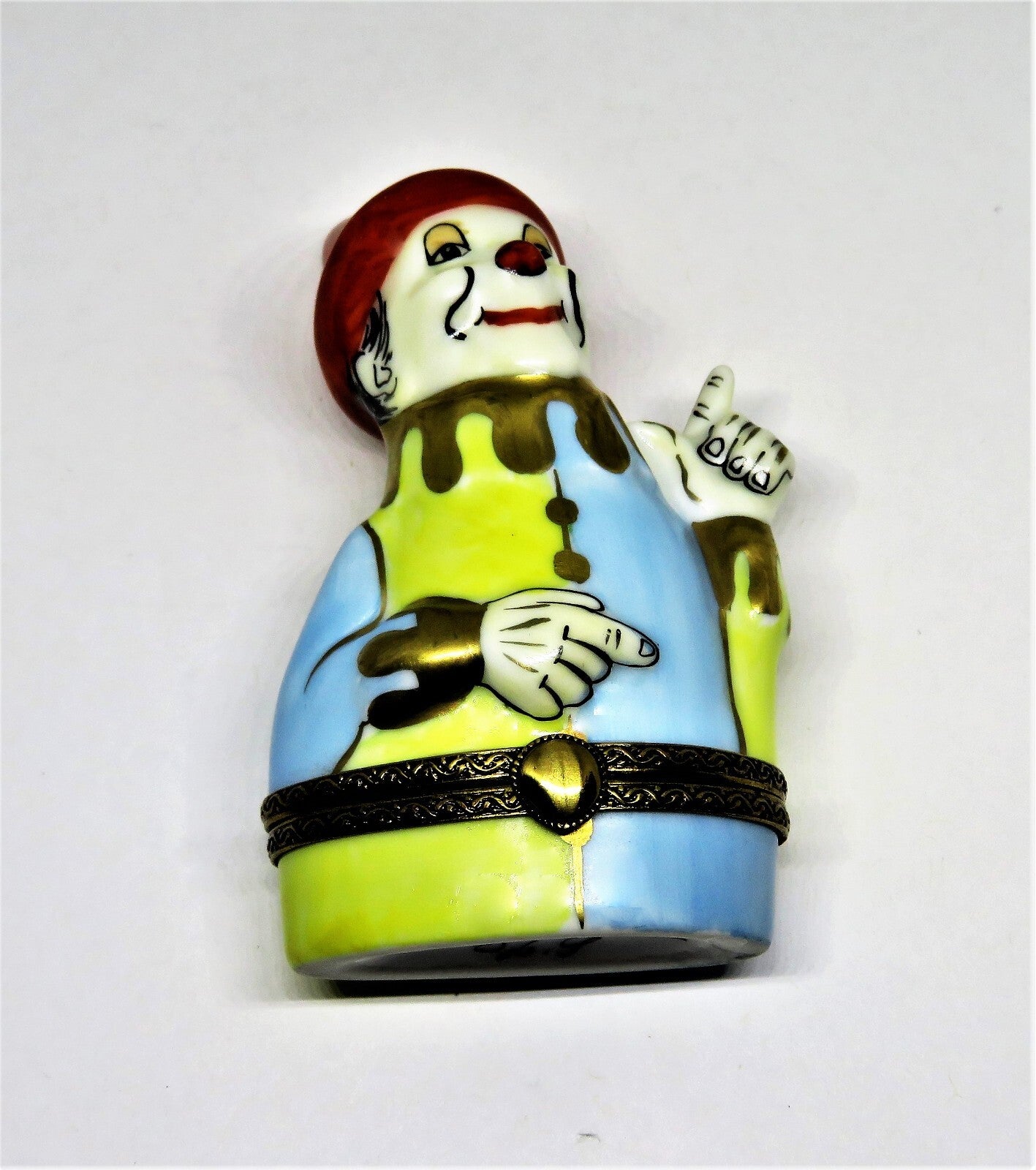 LIMOGES FRANCE BOX ~ WHITE FACED HARLEQUIN CLOWN ~ JESTER ~ MIME ~ PEINT MAIN