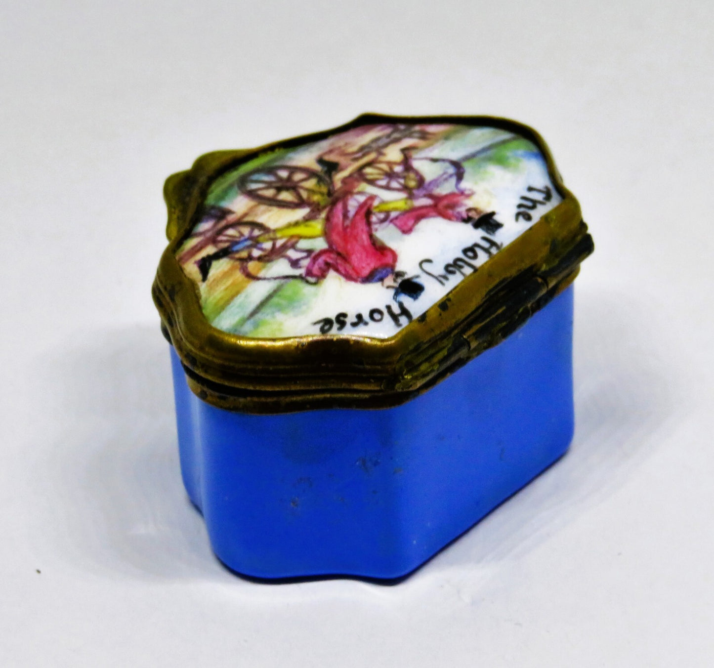 ANTIQUE ENAMEL BOX- 18TH TO 19TH CENTURY - "THE HOBBY HORSE" - MEN ON BICYCLES