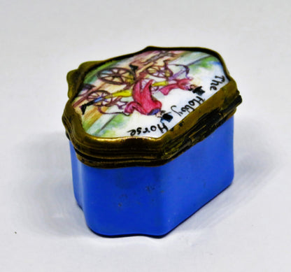 ANTIQUE ENAMEL BOX- 18TH TO 19TH CENTURY - "THE HOBBY HORSE" - MEN ON BICYCLES