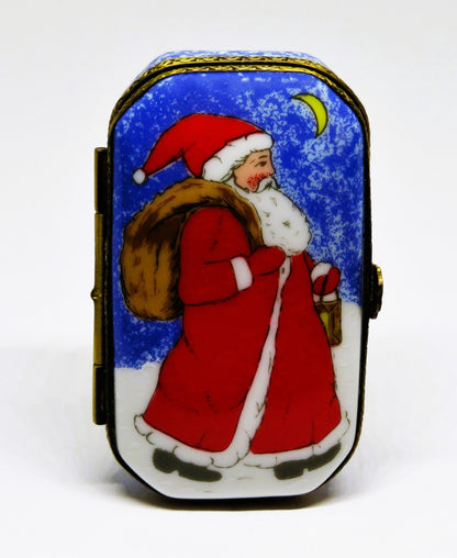 LIMOGES FRANCE BOX - OLD WORLD SANTA CLAUS & CRESCENT MOON - "MERRY CHRISTMAS"
