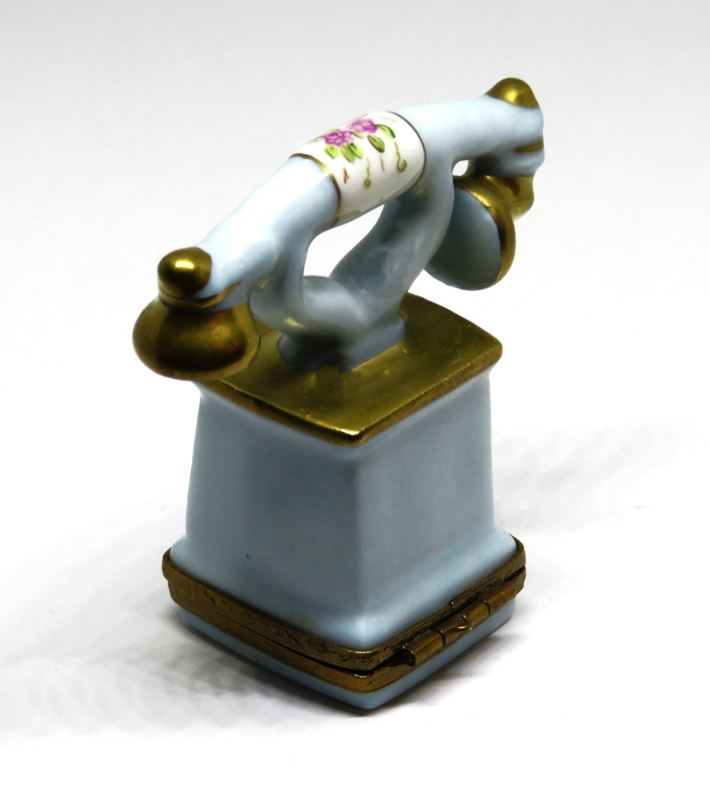 LIMOGES FRANCE BOX - ANTIQUE FRENCH CRADLE TELEPHONE - ROTARY DIAL - PINK ROSES