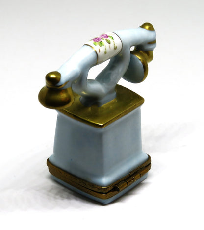 LIMOGES FRANCE BOX - ANTIQUE FRENCH CRADLE TELEPHONE - ROTARY DIAL - PINK ROSES