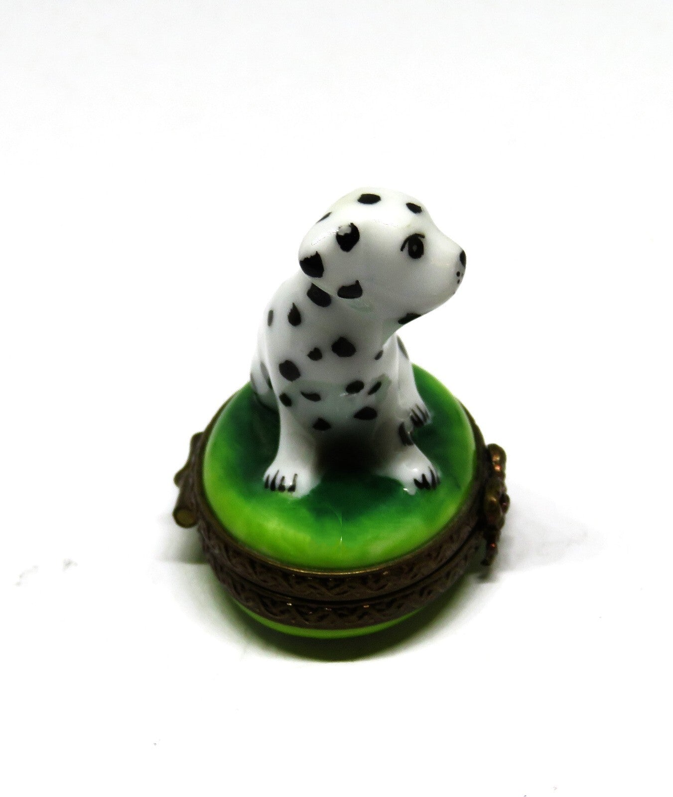 LIMOGES BOX ~ PARRY-VIEILLE ~ TINY DALMATIAN PUPPY ON THE GRASS ~ PEINT MAIN ~PV