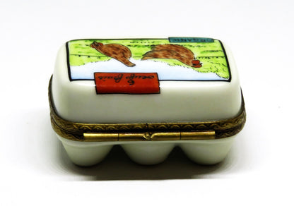 LIMOGES FRANCE BOX - LA CLAIRE - EGG CARTON & SIX ORGANIC EGGS - HENS - CHICKENS