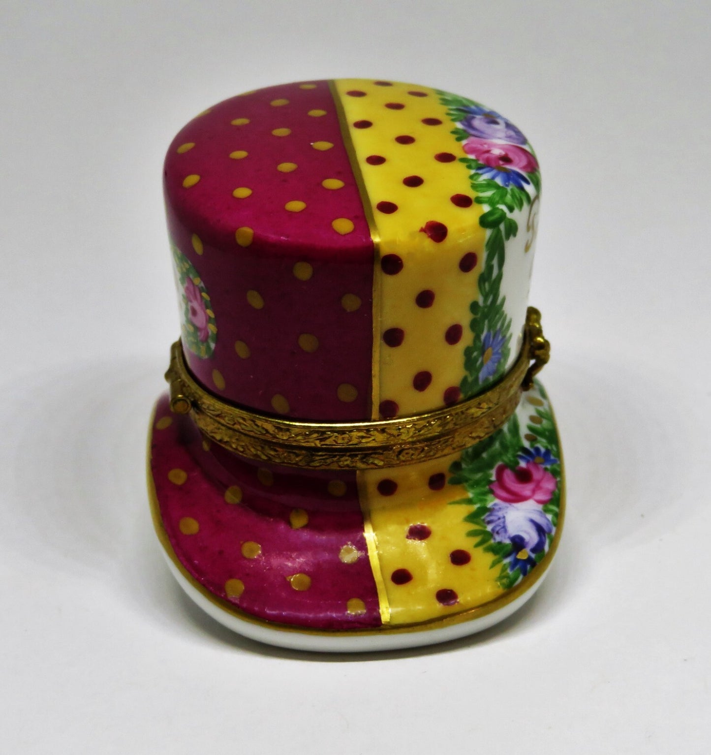 LIMOGES FRANCE BOX - PARIS PARFUMERIE HAT & PERFUME BOTTLE - FLOWERS - ROSES