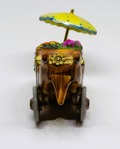 LIMOGES FRANCE BOX ~ ELDA ~ FLOWER CART & UMBRELLA ~ LE 34/50 ~ PEINT MAIN