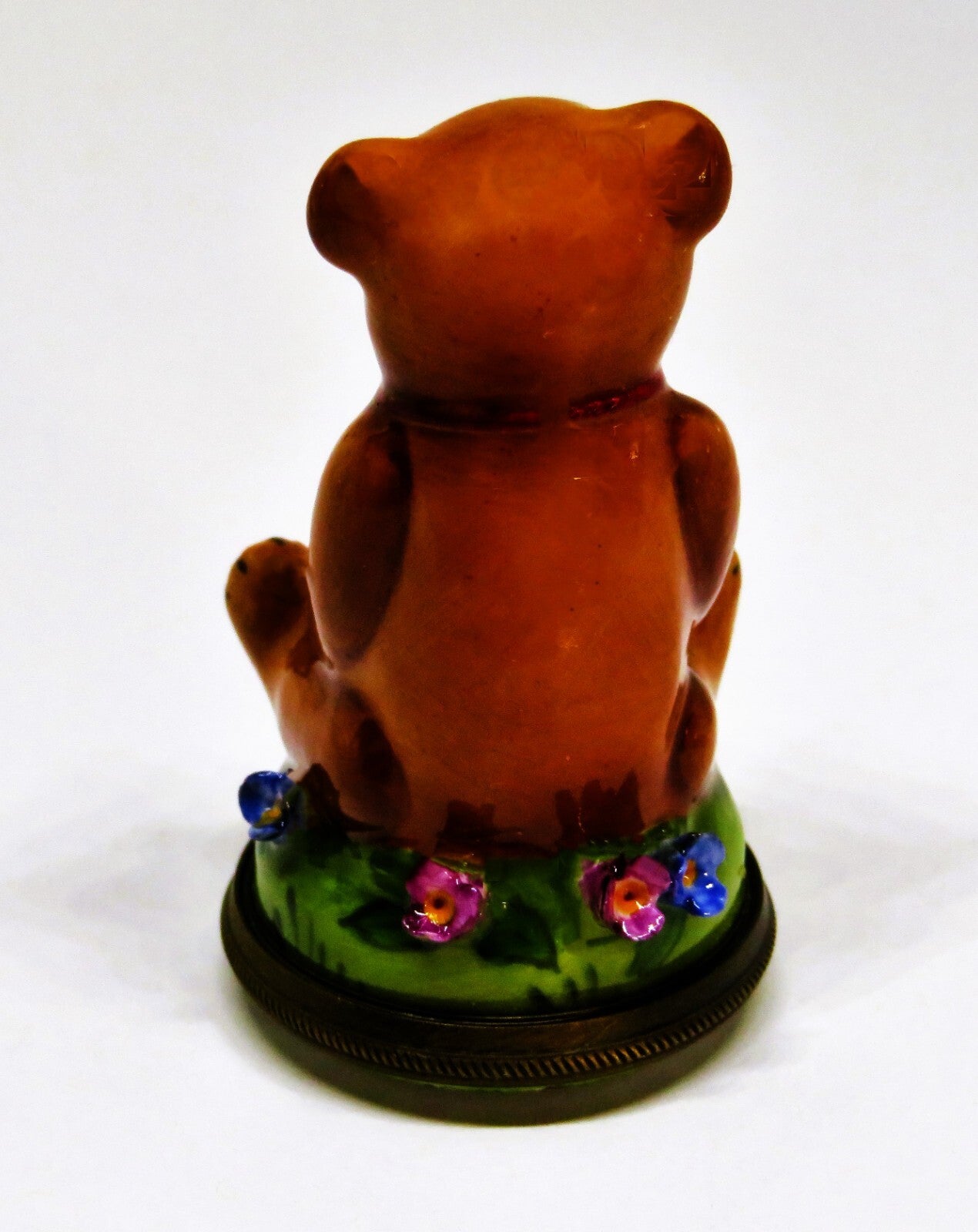 STAFFORDSHIRE ENGLISH ENAMEL BOX - TEDDY BEAR BONBONNIERE - 3D FLOWERS - MIB