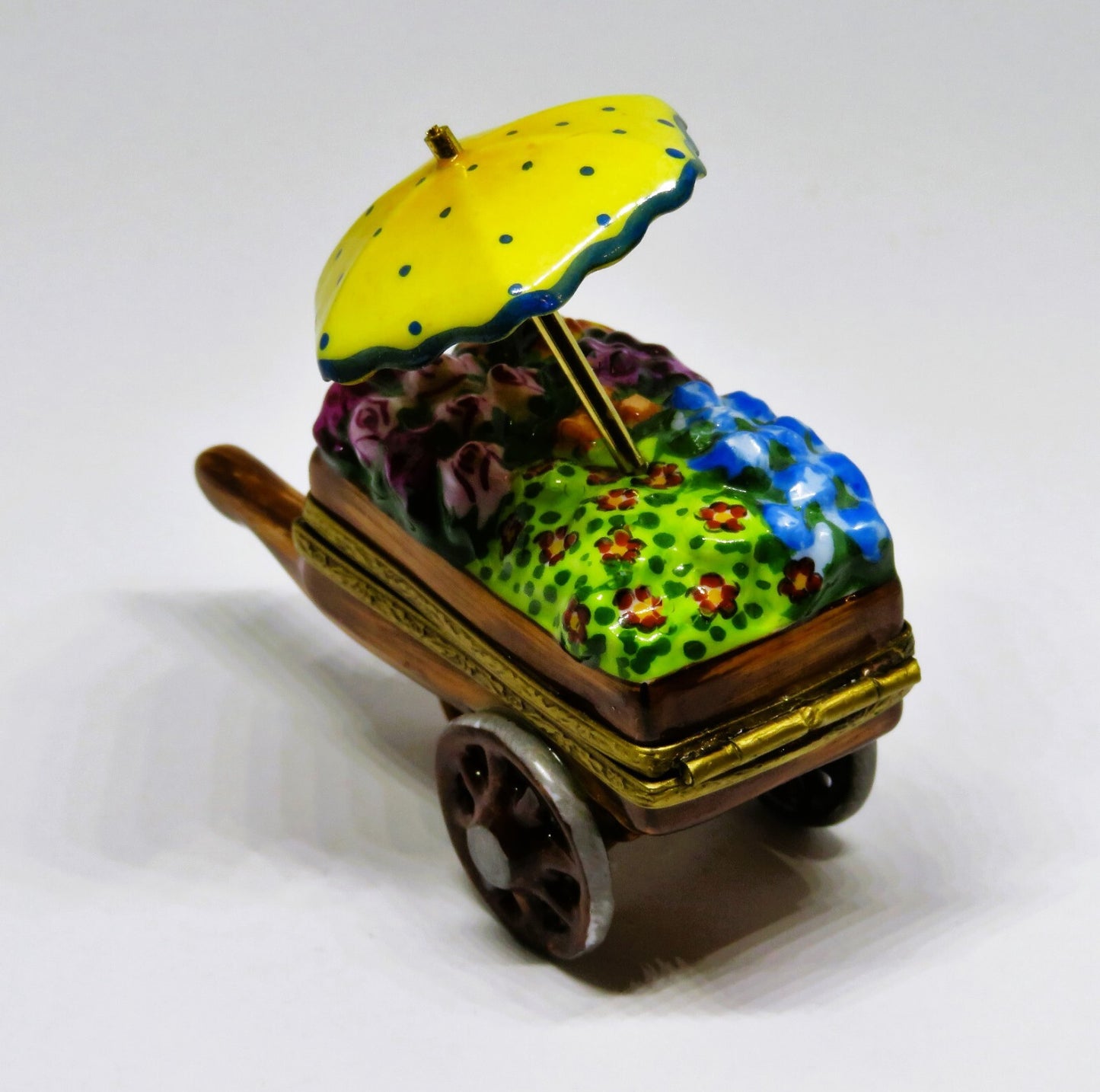 LIMOGES FRANCE BOX ~ ELDA ~ FLOWER CART & UMBRELLA ~ LE 34/50 ~ PEINT MAIN