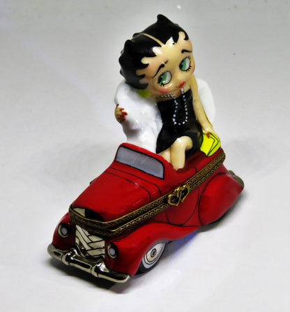 LIMOGES FRANCE BOX - BETTY BOOP - OUT ON THE TOWN - RED CONVERTIBLE CAR - COMICS