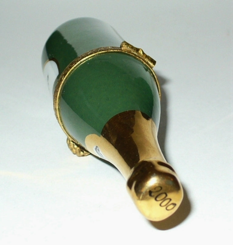 LIMOGES FRANCE BOX - CHAMPAGNE BOTTLE & 2 PORCELAIN GLASSES - NEW YEAR'S EVE