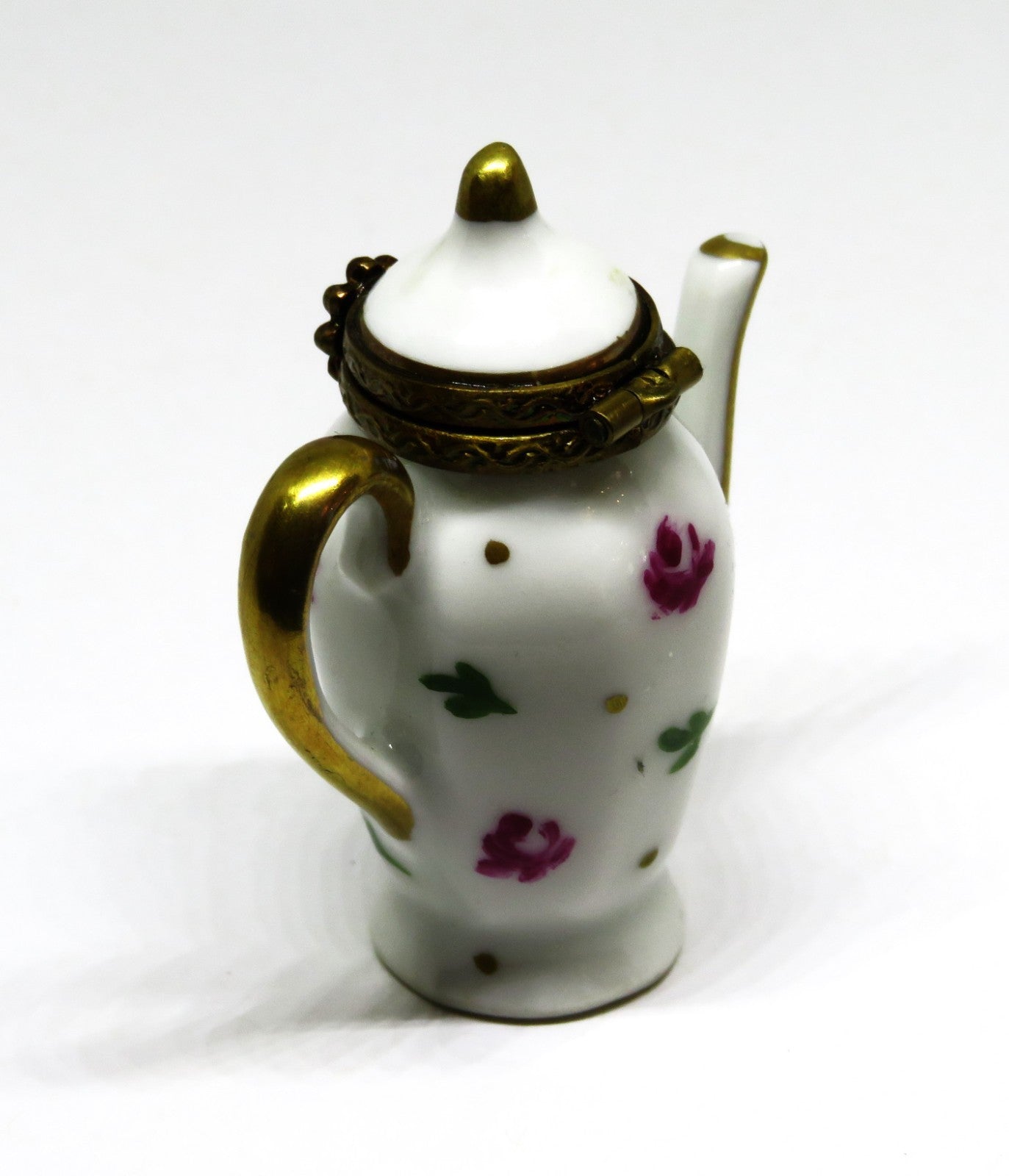 LIMOGES FRANCE BOX ~ FLORAL COFFEE POT ~ FLOWERS ~ RED ROSES ~ TEA POT ~ TEAPOT