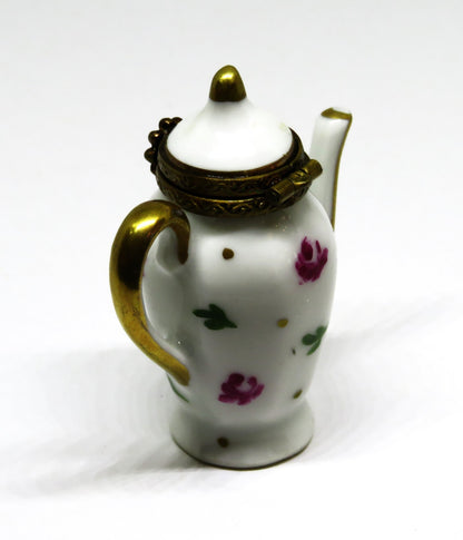 LIMOGES FRANCE BOX ~ FLORAL COFFEE POT ~ FLOWERS ~ RED ROSES ~ TEA POT ~ TEAPOT