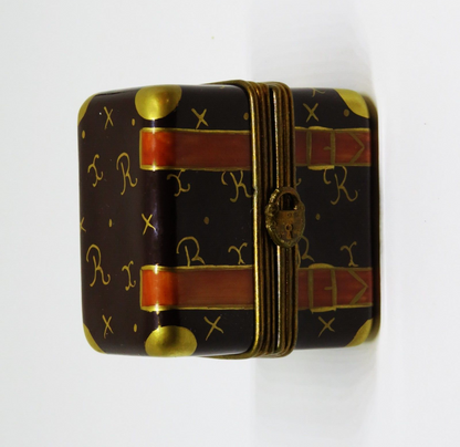 LIMOGES BOX - ROCHARD - DESIGNER STEAMER TRUNK & PADLOCK - DRAWERS & DRESS