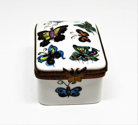 LIMOGES FRANCE BOX - BUTTERFLY & DRAGONFLY RECTANGLE - BUTTERFLY CLASP - INSECTS