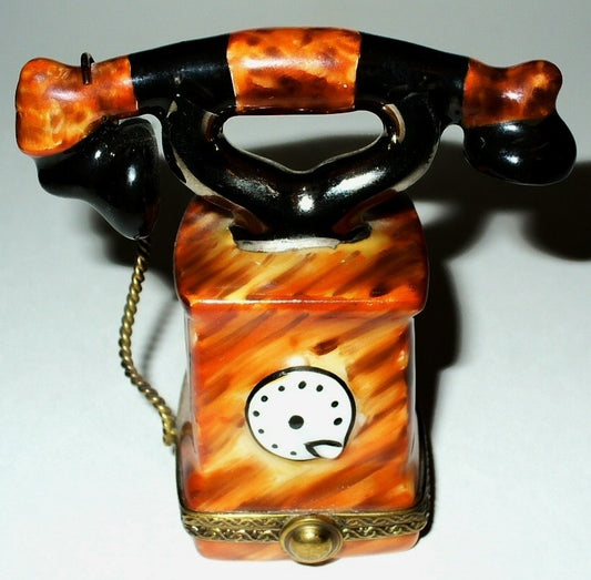 LIMOGES FRANCE BOX ~ ANTIQUE TELEPHONE & METAL CORD ~ LE 44/999 ~ PEINT MAIN