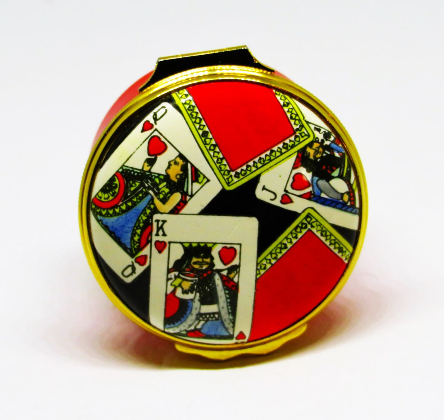 HALCYON DAYS ENGLISH ENAMEL BOX - TIFFANY - PLAYING CARDS - KING & QUEEN & JACK