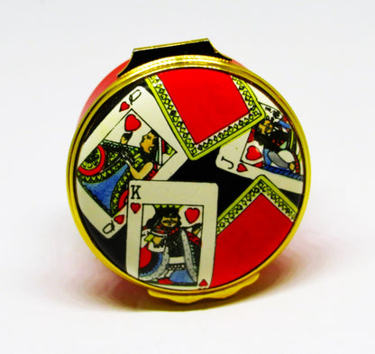 HALCYON DAYS ENGLISH ENAMEL BOX - TIFFANY - PLAYING CARDS - KING & QUEEN & JACK