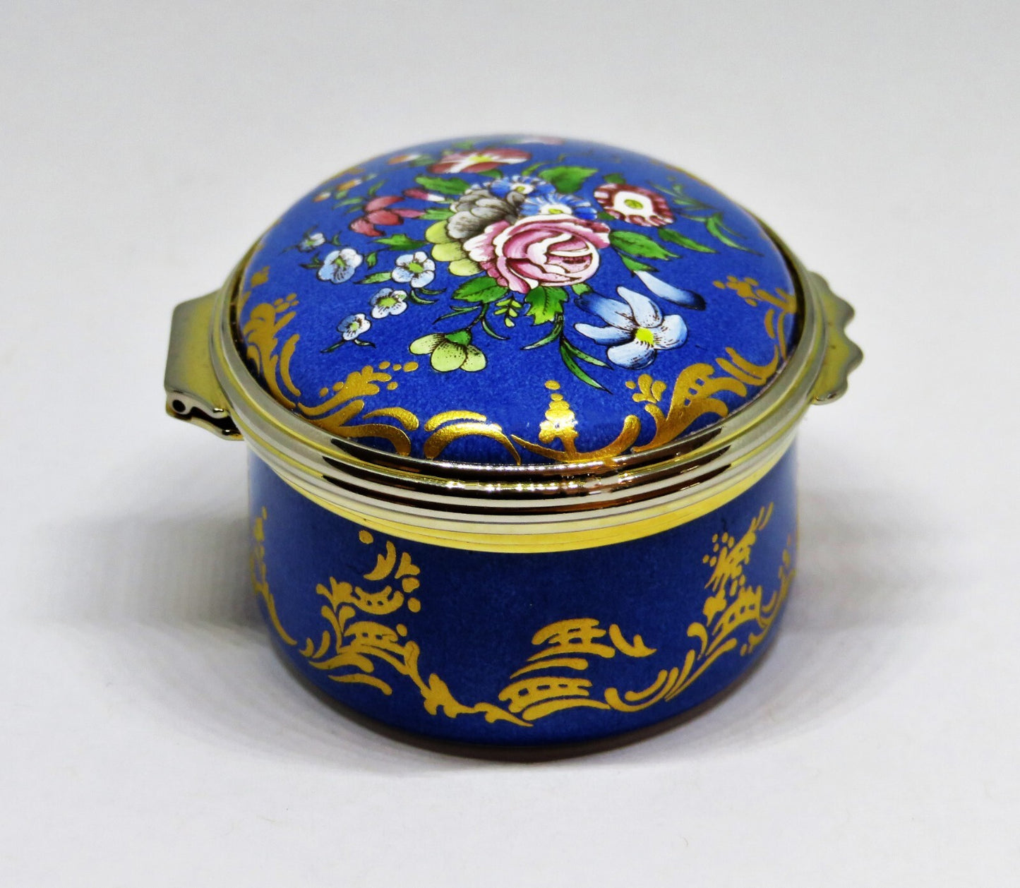 HALCYON DAYS ENGLISH ENAMEL BOX - ANTIQUE LONDON FLORAL - FLOWERS - 18TH CENTURY